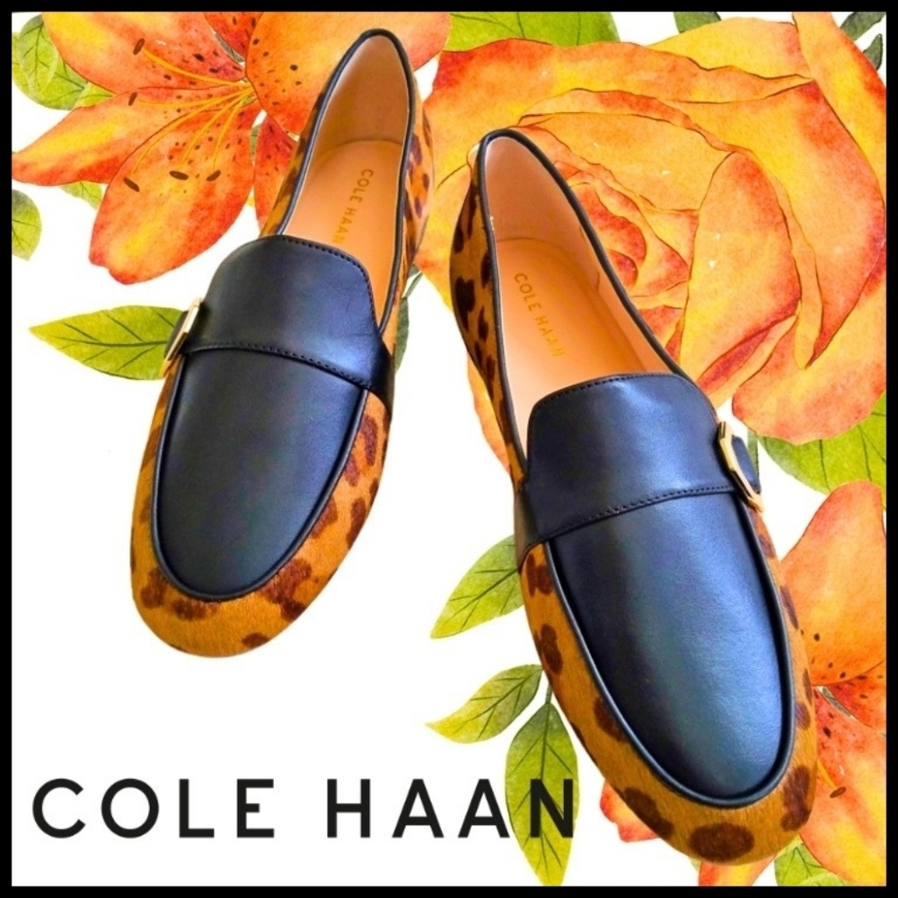 NWT Cole Haan Animal-Print Calf Hair And Leather Loafers